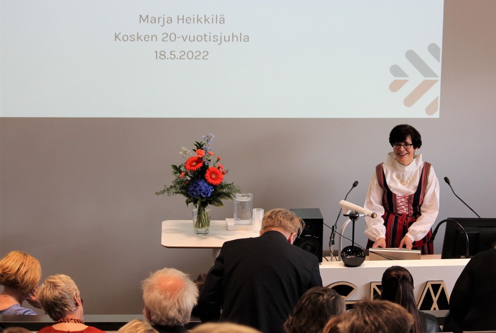Marja Heikkilä pitämässä puheenvuoroaan.